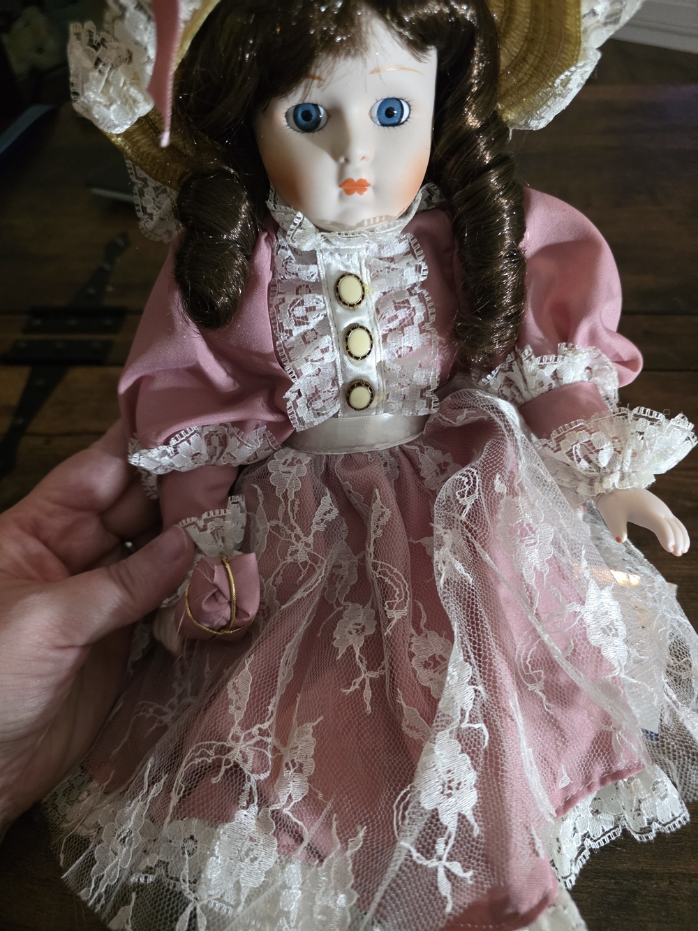 Porcelain Fashion Doll in Pink Lace Dress